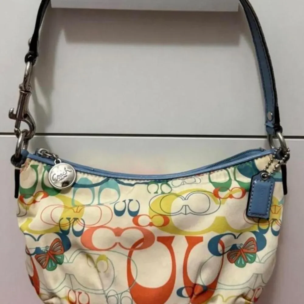 2 Piece Bundle Coach Scribble Multi-Color Monogram Demi Bag & Pouch Set 🦋🩵